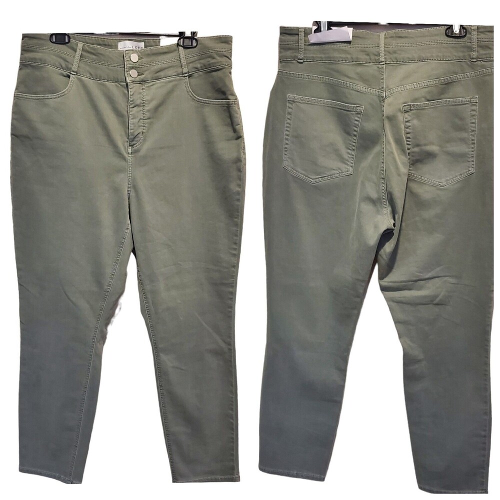 NWT LOFT Frayed High Rise Skinny Crop Jeans Women's 14 Khaki Army Green 32/14